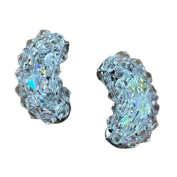 Gorgeous Vintage Clip On AB Earrings Wire Wrapped Huggers Aurora Borealis EUC - Picture 5 of 6